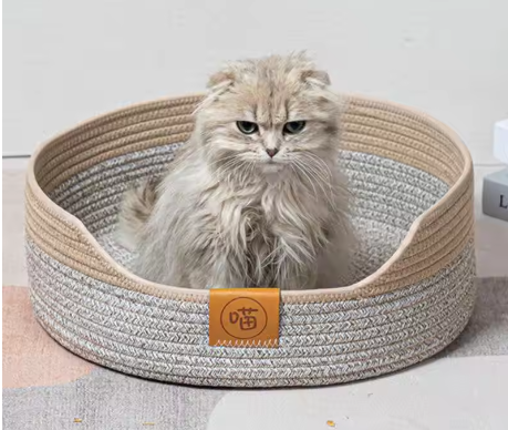 Woven Small Cat Bed Basket Pet Cotton Sleeping Basket Indoor Cotton Rope Scratching Nap Kitten Sleeping Basket Pet supplies NO.02